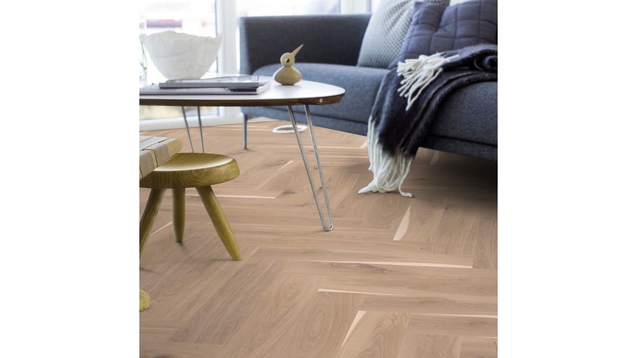 Boen Click Herringbone Oak White Vivo Brushed Parquet