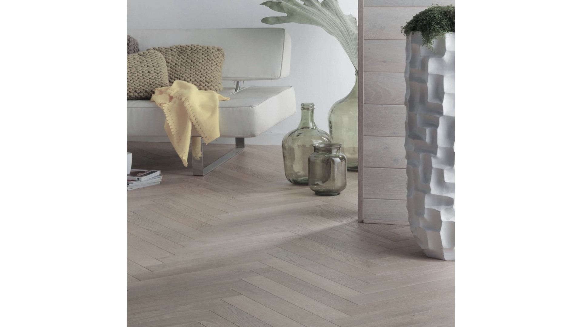 Woodland Authentic French Oak Cotton White Herringbone 90mm