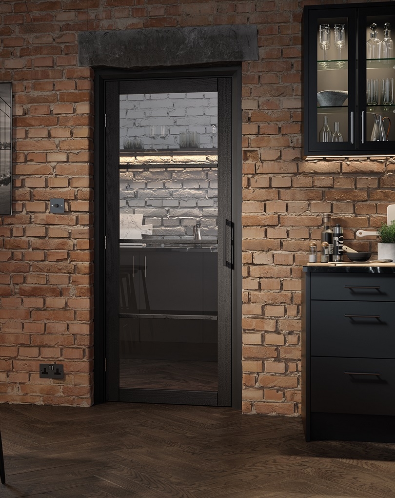 LPD Dark Charcoal Soho 4P Industrial Style Solid Panel And Glazed Door