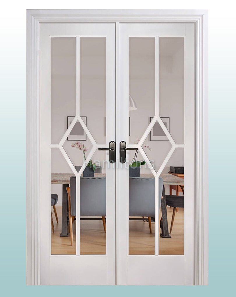 LPD White Reims W4 French Door Pair With Frame. Clear Bevel Glass