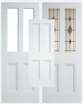 LPD Premium Solid White Nostalgia 4 Panel Doors and Malton Glazed Doors