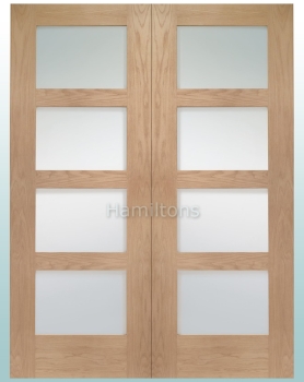 XL Joinery Oak Shaker 4 Light Rebated Door Pair With Clear Glass