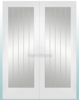 XL Joinery White Suffolk With Clear Etched Glass Rebated Door Pair 