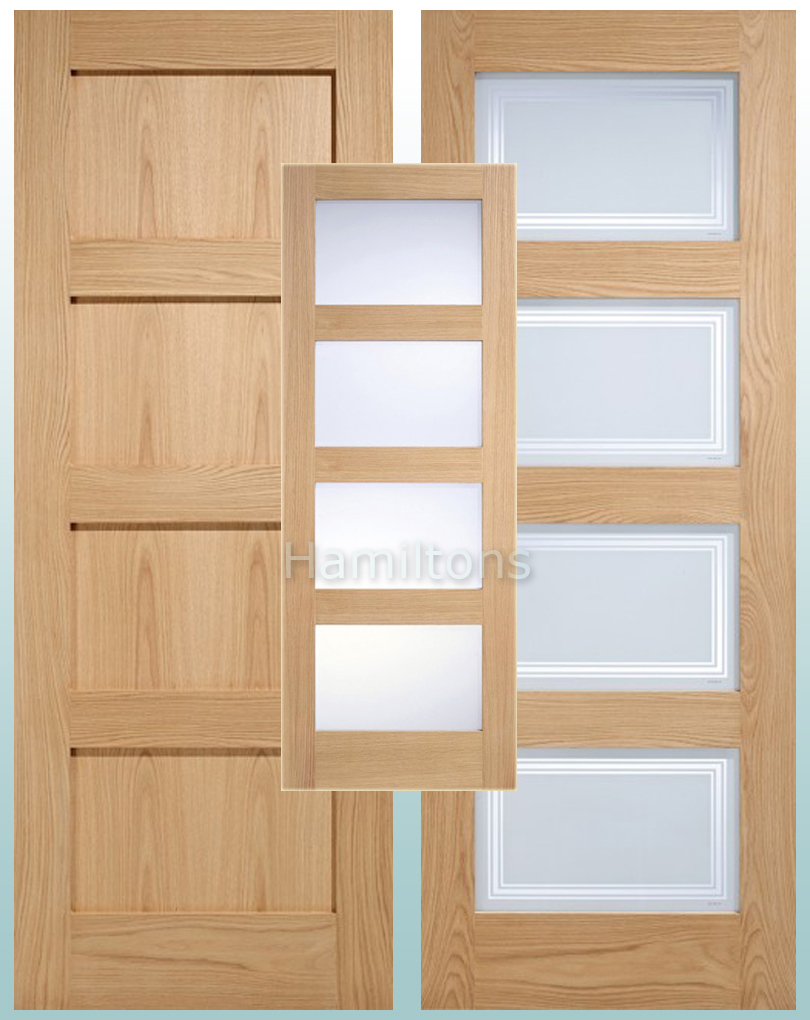 LPD Oak Shaker 4 Panel And 4 Light Clear Or Frosted Glass Hamiltons