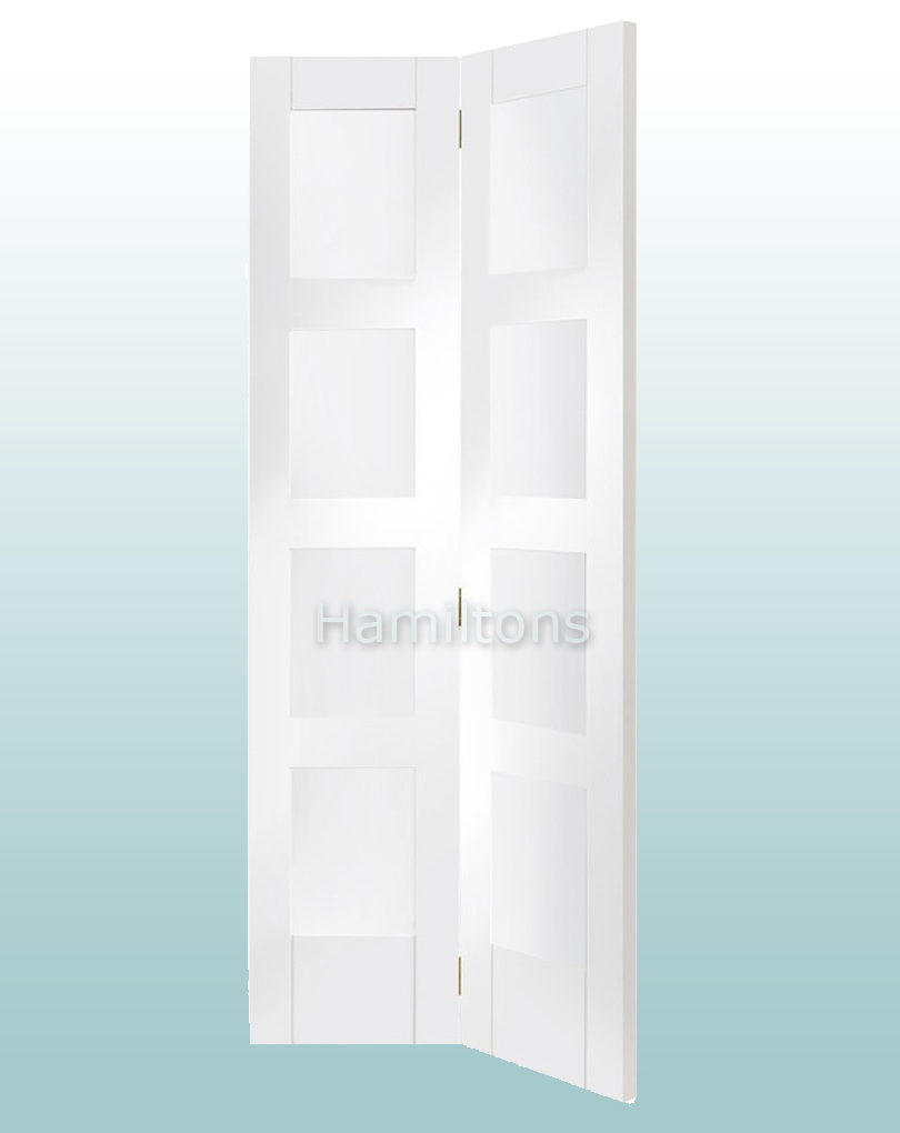 Xl Joinery White Shaker 4 Panel And Clear Glass Bi Fold Doors